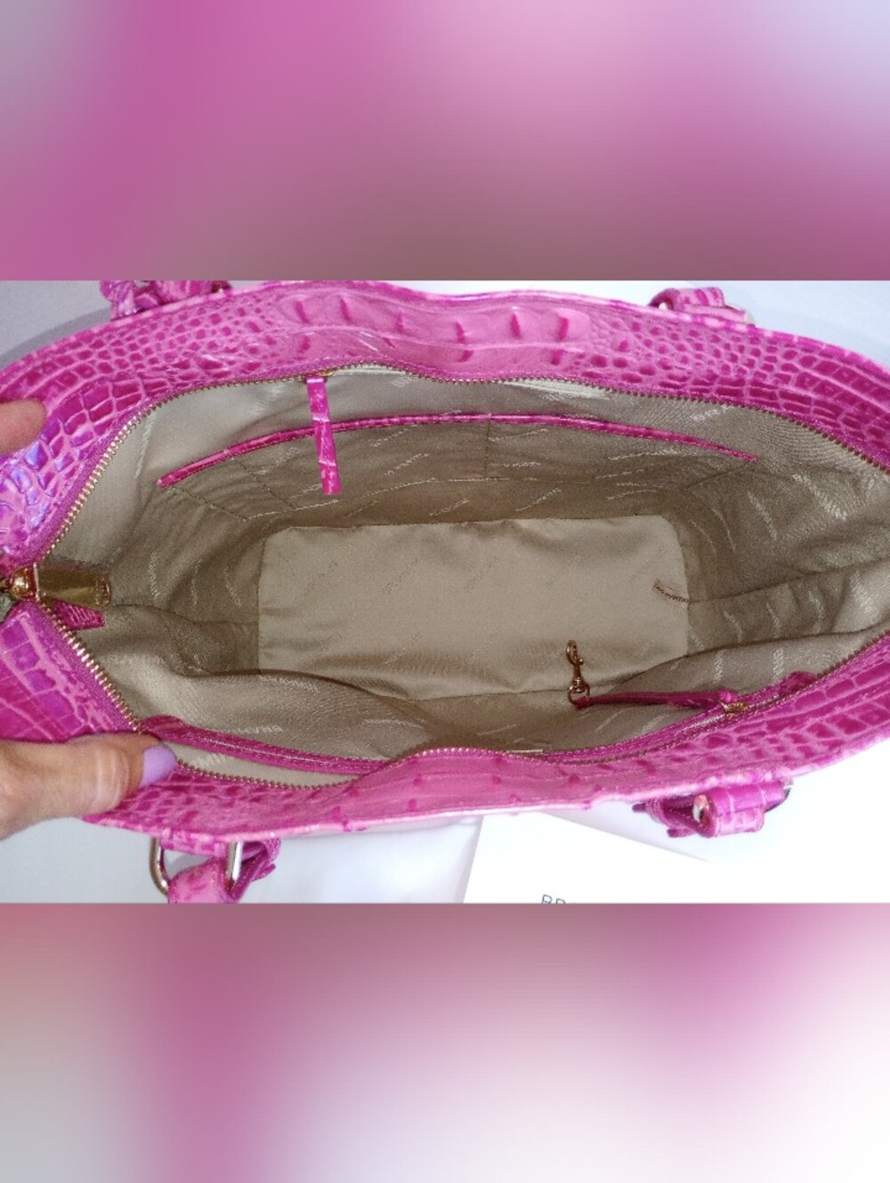 NWOT Brahmin Hibiscus 🌺 Ellen Tote, Crocodile Embossed Leather, Pink - Picture 12 of 14